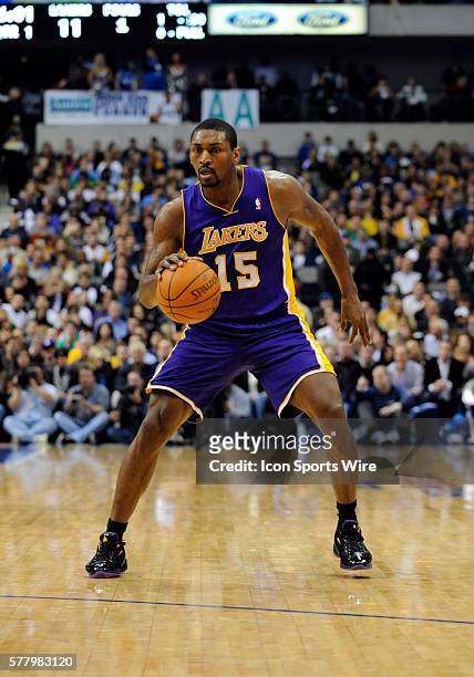 Los Angeles Lakers small forward Ron Artest in an NBA game between the Los Angeles Lakers and the Dallas Mavericks at the American Airlines Center in...