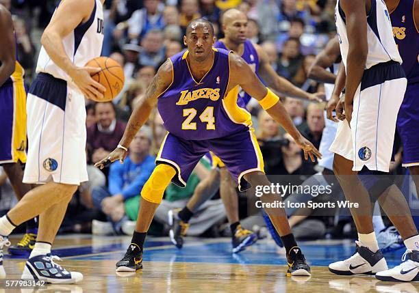 Los Angeles Lakers shooting guard Kobe Bryant in an NBA game between the Los Angeles Lakers and the Dallas Mavericks at the American Airlines Center...