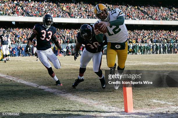 Aaron Rodgers tries to score: The Green Bay Packers defeated the Chicago Bears 21-14 in the NFC Championship playoff game at Soldier Field in...