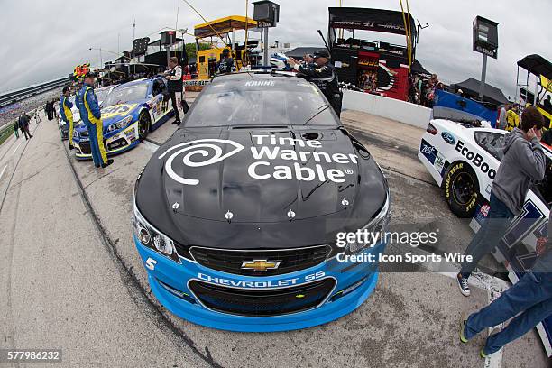 Kasey Kahne's Time Warner Cable Chevrolet sits on the starting grid before the rain delayed 18th Annual Duck Commander 500 at Texas Motor Speedway in...