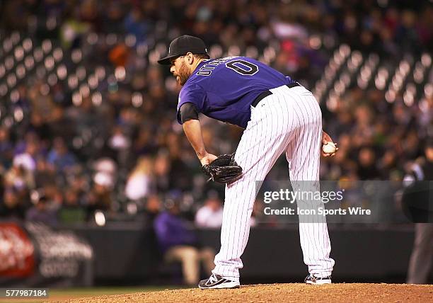 Colorado Rockies Relief Pitcher, Adam Ottavino pitches during a regular season interleague major league baseball game between the Colorado Rockies...