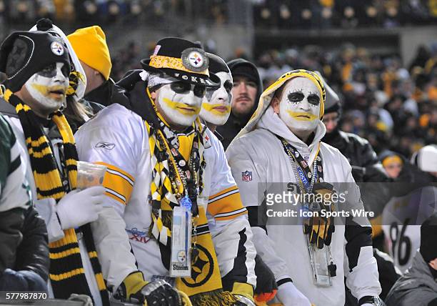 Pittsburgh Steelers fans watching their team play against New York Jets during the New York Jets vs Pittsburgh Steelers AFC Championship game at...