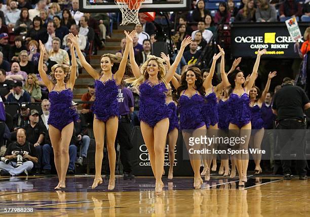 The Sacramento Kings Dance Team performs during a break in the game vs. The Charlotte Bobcats. The Bobcats beat the Kings 94-89 at Arco Arena in...