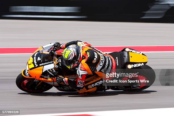 Forward Racing driver Aleix Espargaro of Spain on turn turn-18 during practice runs at the Circuit of the Americas in Austin, TX.