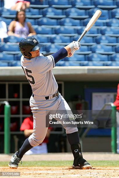 Dante Bichette Jr. Of the Yankees at bat during the Florida State League game between the Tampa Yankees and the Clearwater Threshers at Bright House...