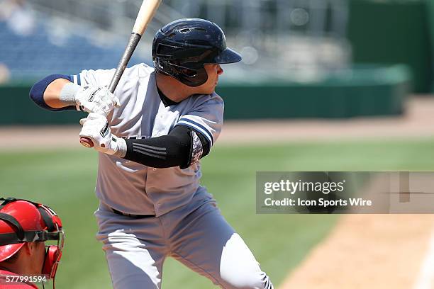 Dante Bichette Jr. Of the Yankees at bat during the Florida State League game between the Tampa Yankees and the Clearwater Threshers at Bright House...