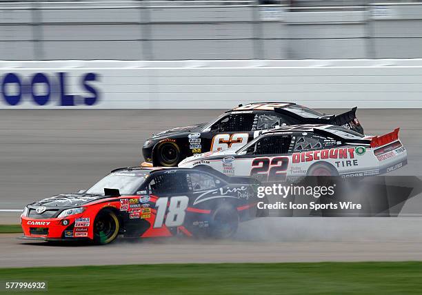 Kyle Busch Z-Line Joe Gibbs Racing Toyota Camry losses control coming out of turn 4 trying to pass during the Sam's Town 300 NASCAR Nationwide Series...