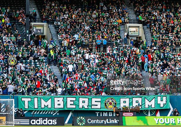April 2014 - Timbers Army before the MLS game between Portland Timbers and the Chivas USA at Providence Park in Portland, Oregon.
