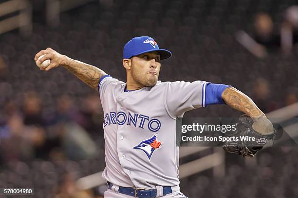 Toronto Blue Jays Pitcher Sergio Santos [3059] pitching in the ninth inning against the Minnesota Twins at Target Field, Minneapolis, MN. Toronto...