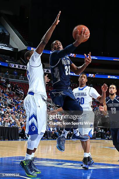 Georgetown Hoyas forward Aaron Bowen goes to the basket during the second half of the game between the Seton Hall Pirates and the Georgetown Hoyas...