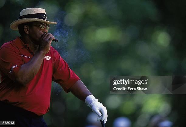 Jim Thorpe takes a break and puffs on a cigar during the US Senior Open at the Salem Country Club in Peabody, Massachusetts.Mandatory Credit: Ezra...