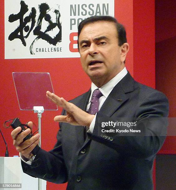 Yokohama, Japan - Nissan Motor Co. President Carlos Ghosn announces the automaker's medium-term business plan from fiscal 2011 to 2016 dubbed...