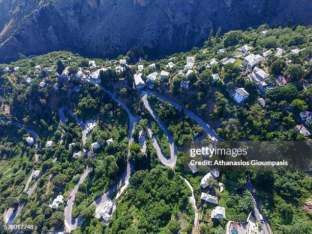 Aerial view of Makrinitsa village with traditional Pelion architecture on July 09, 2016 in Pelion,Greece.