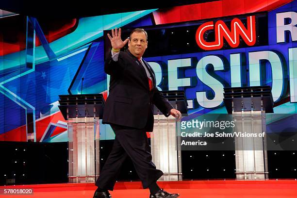 Las Vegas, NV, Dec 15 NJ Governor Chris Christie A 2016 Presidential Candidate, Waves On Stage At The Start Of The Republican Presidential Candidate...