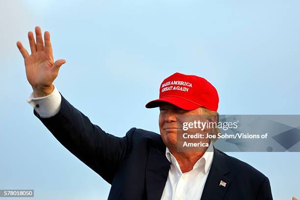 San Pedro, CA, September 15 Donald Trump, 2016 Republican Presidential Candidate, Waves During A Rally Aboard The Battleship USS Iowa In San Pedro,...