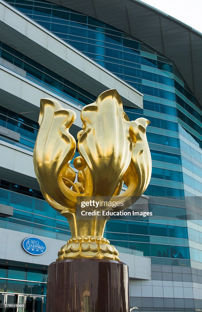 Golden Bauhinia statue for the handover of Hong Kong from UK to China at the Hong Kong Convention Center