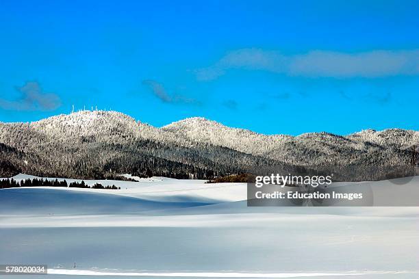 Snowy ridges of Moscow Mountain in Latah County near Moscow Idaho in northern Idaho in mid winter.