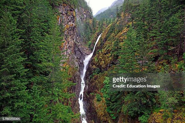Gorge Creek falls precipitously along the North Cascades National Park highway in Washington state.