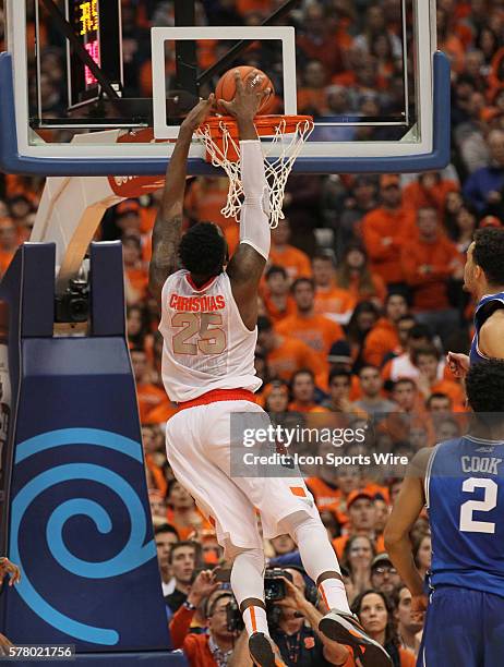 Syracuse Orange forward Rakeem Christmas dunks during ncaa basketball game between Duke Blue Devils and Syracuse Orange at the Carrier Dome in...