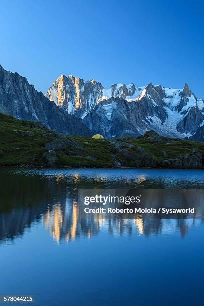 grand jorasses and lake chesery france - lake chesery stockfoto's en -beelden