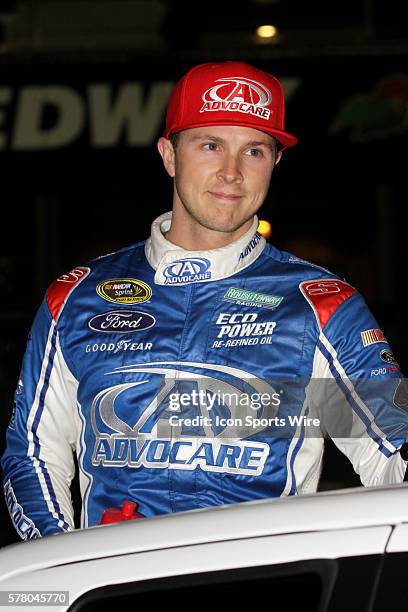 Trevor Bayne during driver introductions before the running of the NASCAR Sprint Cup Series Budweiser Duel race at Daytona International Speedway in...