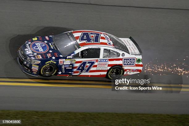 Allmendinger wrecks during the running of the NASCAR Sprint Cup Series Budweiser Duel race at Daytona International Speedway in Daytona, Florida