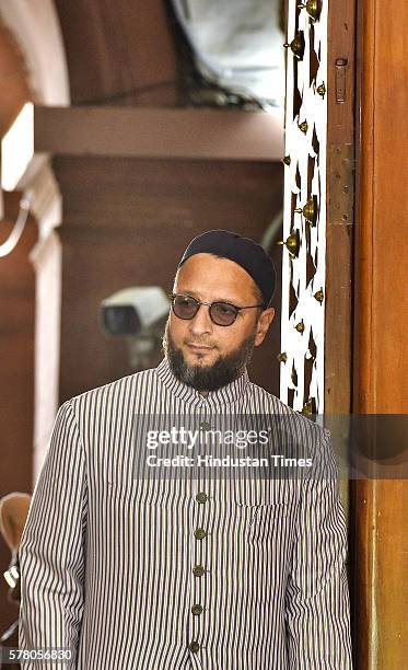 President Asaduddin Owaisi during the Parliament Monsoon Session on July 20, 2016 in New Delhi, India. The assault and shaming of five Dalit youth in...