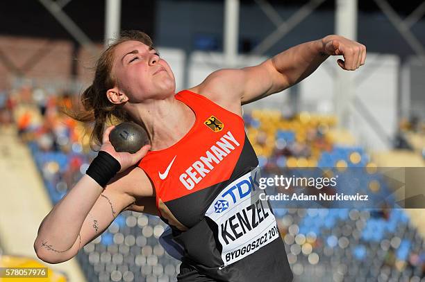 Alina Kenzel from Germany competes in women's sot put women during the IAAF World U20 Championships at the Zawisza Stadium on July 20, 2016 in...
