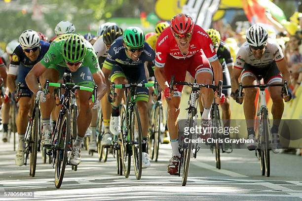 Peter Sagan of Slovakia riding for Tinkoff our sprints Alexander Kristoff of Norway riding for Team Katusha to win stage 16 of the 2016 Le Tour de...