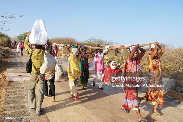 jain yatra to shatrunjaya, palitana, gujarat - palitana foto e immagini stock