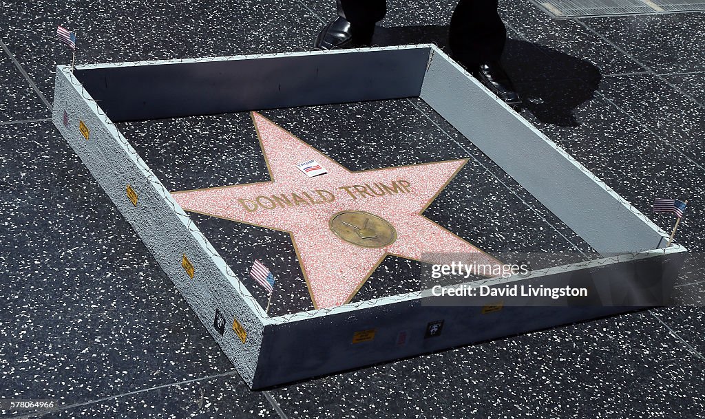 Wall Placed Around The Hollywood Walk Of Fame Star Of Donald Trump