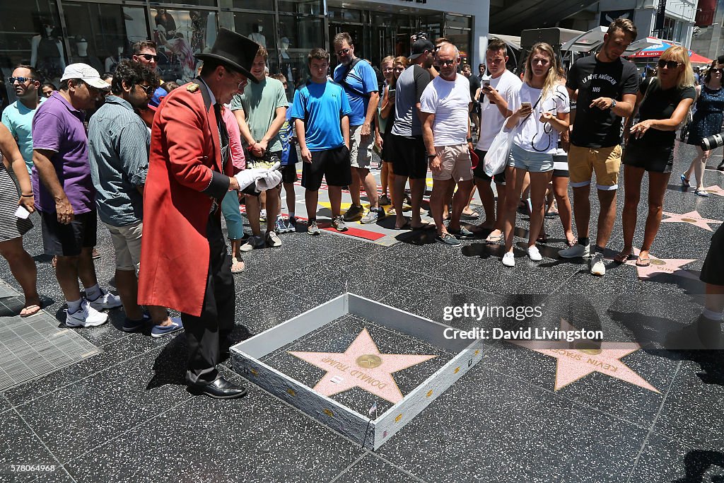Wall Placed Around The Hollywood Walk Of Fame Star Of Donald Trump