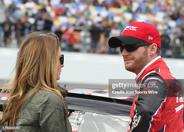 Dale Earnhardt Jr. During driver introductions before the running of the NASCAR Xfinity series Alert Today Florida 300 at Daytona International...