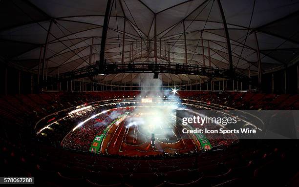 General view of the opening ceremonies in round 8 of the AMA Monster Energy FIM World Championship Supercross, held at the Georgia Dome in Atlanta,...