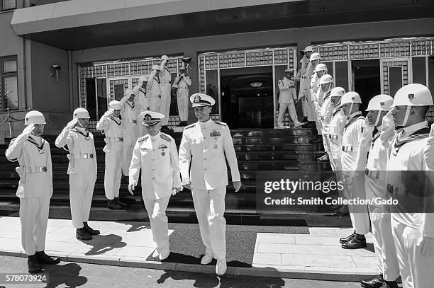 Chief of Naval Operations CNO Admiral Jonathan Greenert departs the Turkish Naval Forces Command headquarters with Turkish Naval Forces Commander...