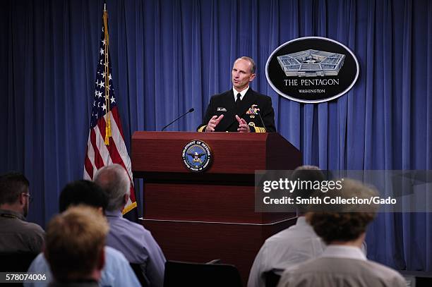 Chief of Naval Operations CNO Admiral Jonathan Greenert holds a press conference to give the public an update on the status of Navy, Washington,...