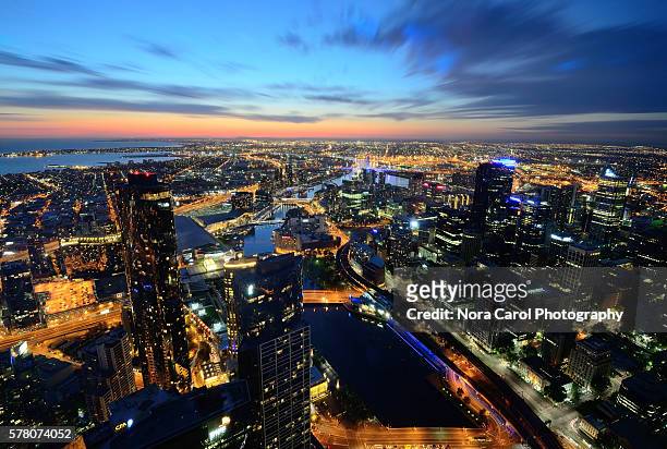 melbourne night skyline, victoria, australia. - melbourne city at night ストックフォトと画像