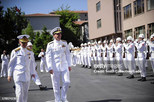 Chief of Naval Operations CNO Admiral Jonathan Greenert smiles during a welcoming reception in his honor at the Turkish Naval Forces Command...