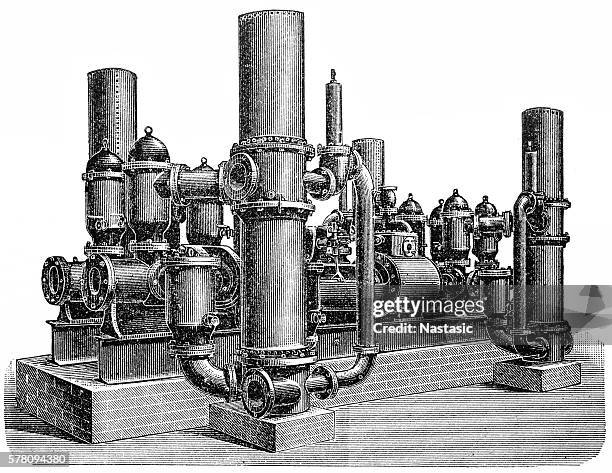 eight-acting steam pump - cable installation stock illustrations