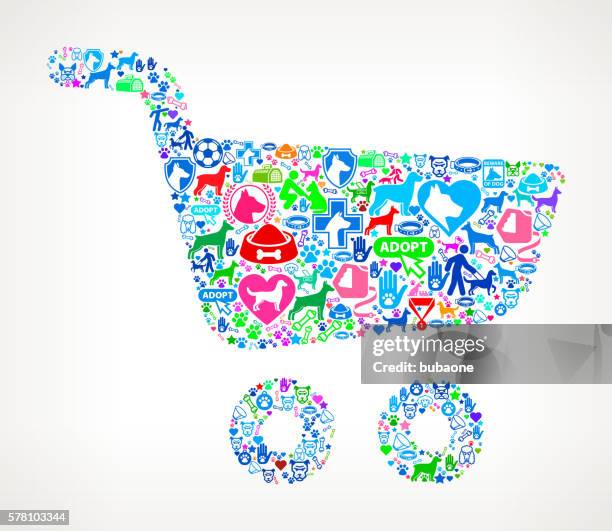 shopping cart dog and canine pet colorful icon pattern - guard dog stock illustrations