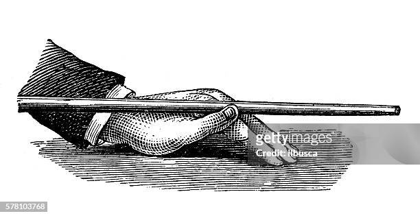 antike illustration von sport- und freizeitspielen: pool - billard cue stock-grafiken, -clipart, -cartoons und -symbole