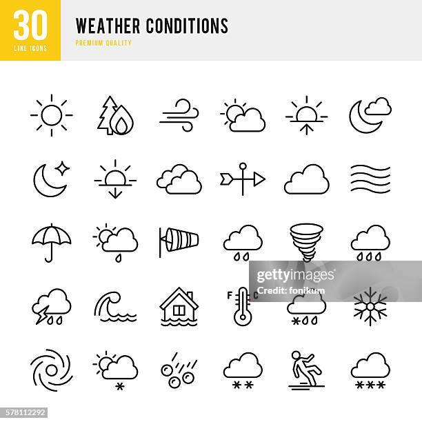 wetter - dünne linie icon set - thunderstorm stock-grafiken, -clipart, -cartoons und -symbole