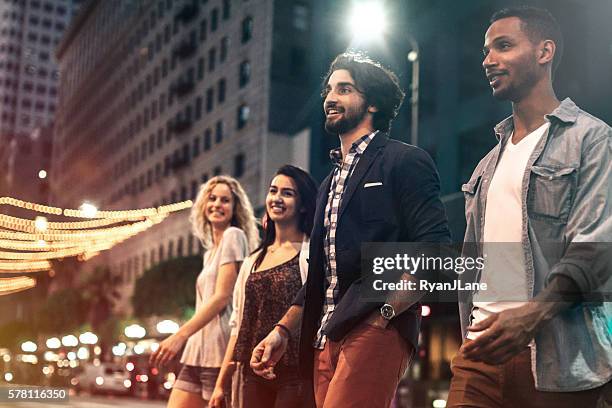 city life friends at night - night out stock pictures, royalty-free photos & images