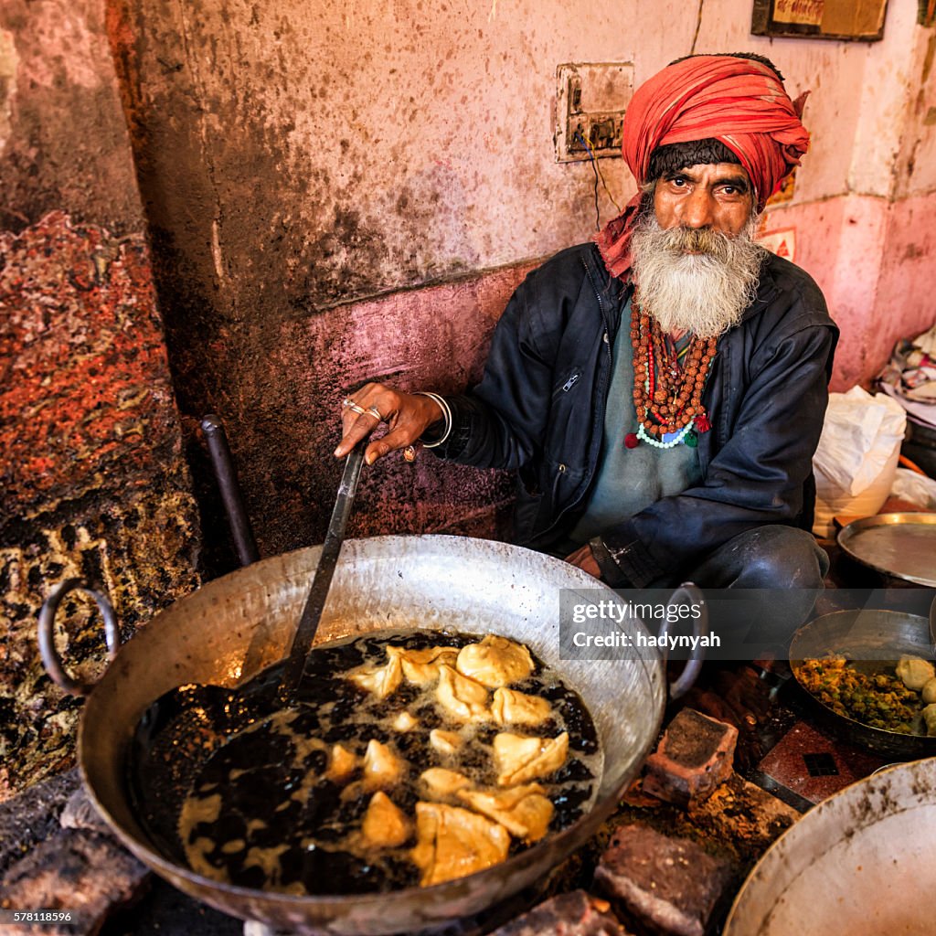 Indian street vendor preparing food, Jaipur, India
