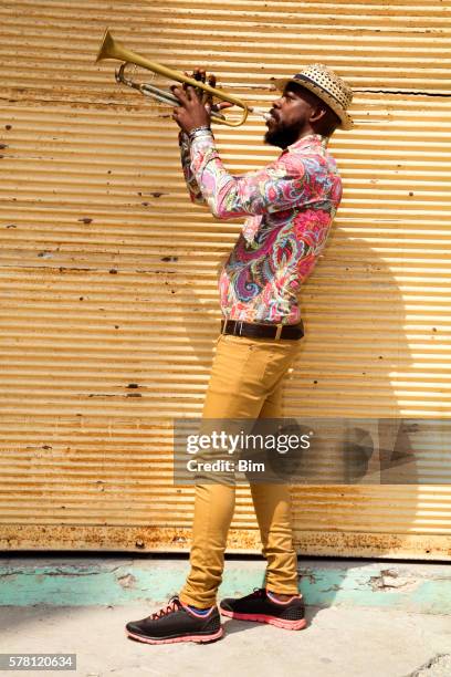 cuban musician playing trumpet, havana, cuba - havana art stock pictures, royalty-free photos & images