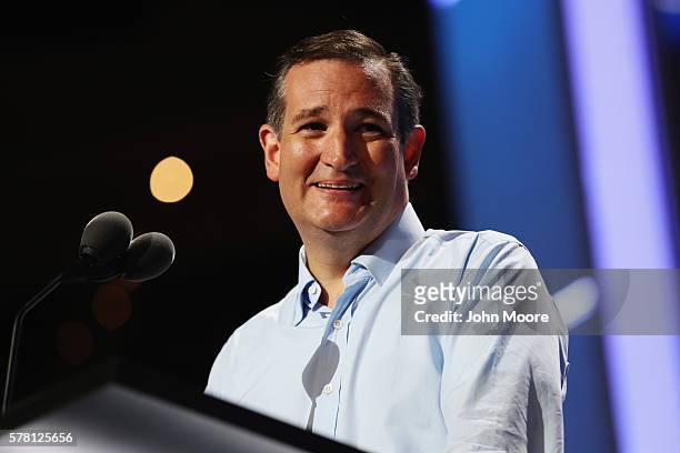 Sen. Ted Cruz stands on stage before the opening of the third day of the Republican National Convention on July 20, 2016 at the Quicken Loans Arena...