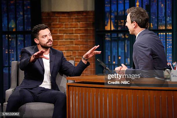 Episode 396 -- Pictured: Actor Dominic Cooper during an interview with host Seth Meyers on July 20, 2016 --