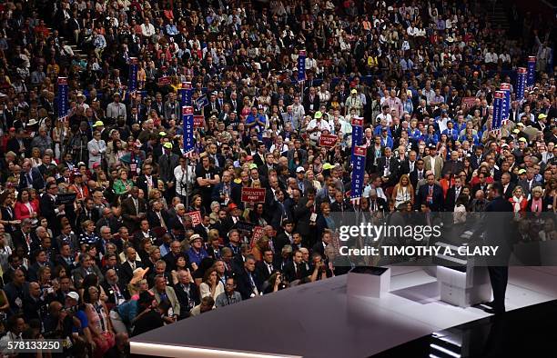 Senator Ted Cruz of Texas speaks on the third day of the Republican National Convention in Cleveland, Ohio, on July 20, 2016. / AFP / Timothy A. CLARY