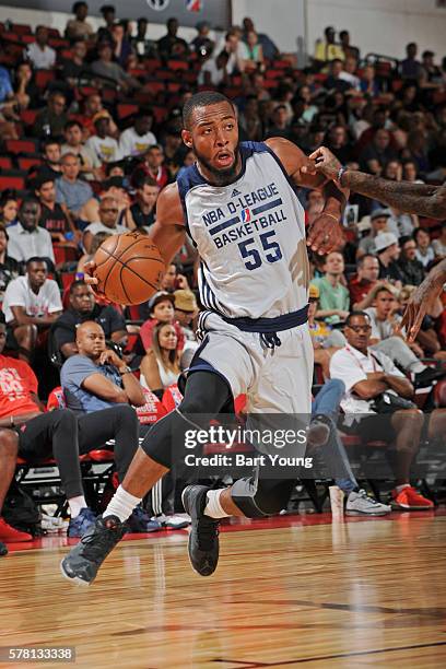 Jabril Trawick of the NBA D-League Select handles the ball against the Houston Rockets during the 2016 NBA Las Vegas Summer League game on July 11,...