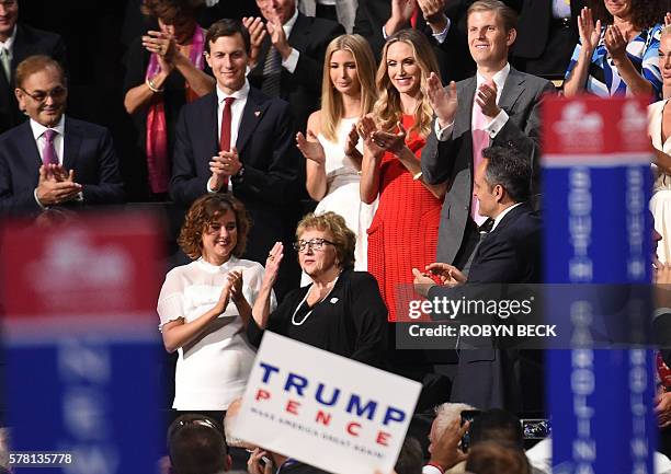 Nancy Pence-Fritsch, mother of 2016 Republican Vice Presidential Nominee Mike Pence gestures during the Republican National Convention at the Quicken...